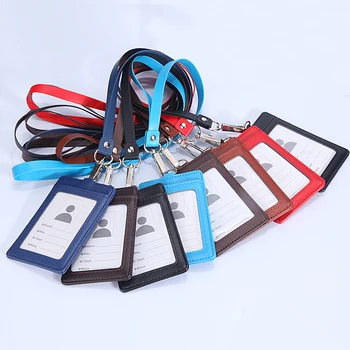 

Nahoo Badge Holder Genuine Leather Personal Identification Karte Name Abzeichen Access Ausstellung Abzeichen mit lanyards
