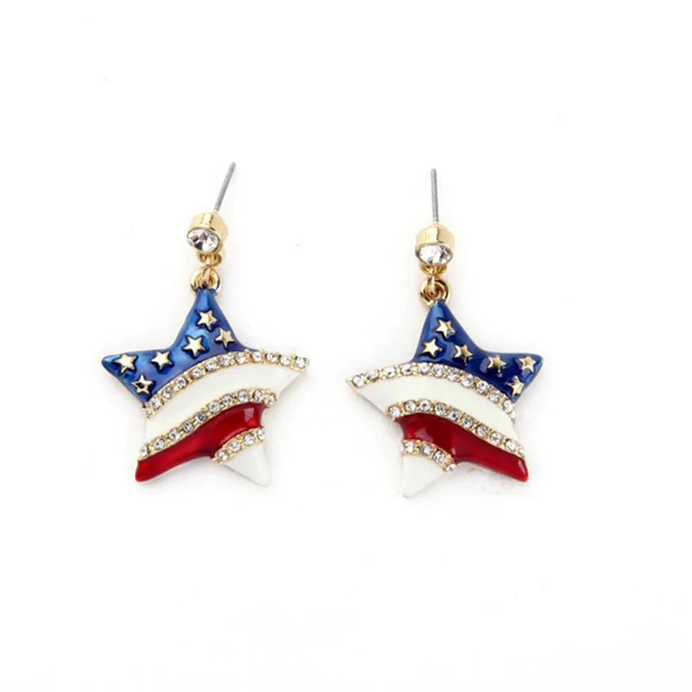 1Pair Fashion Star Shape American Flag Stud Earrings For Women Heart