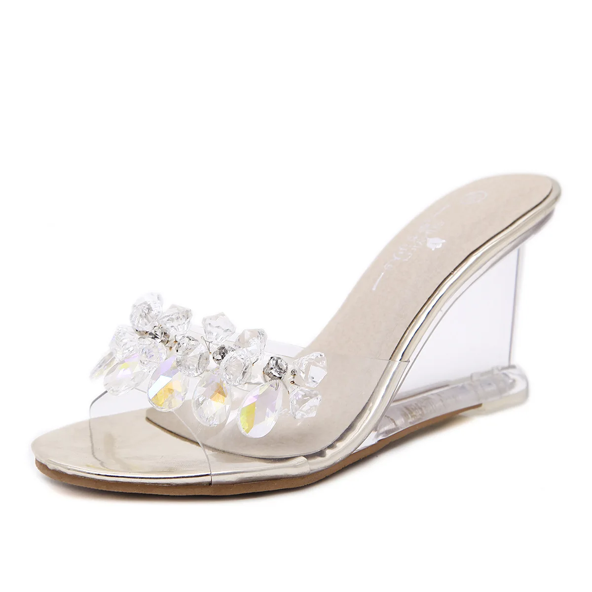 PVC Jelly Sandals Crystal Peep Toe Wedge Sandals High PVC Jelly Sandals Crystal Peep Toe Wedge Sandals High