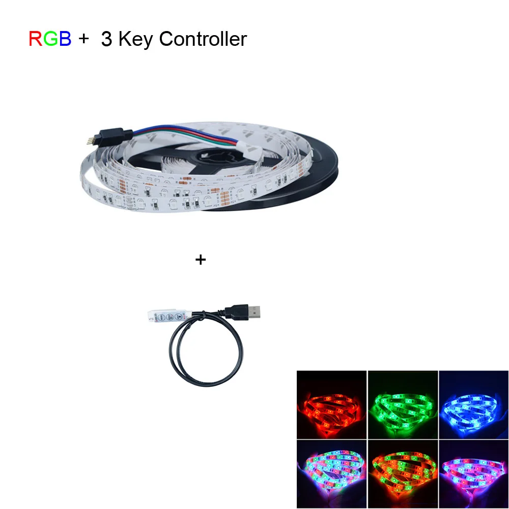 USB интерфейс RGB Светодиодные полосы света светодио дный 60 led s/m 3528 светодио дный SMD led Диодная лента HDTV Настольный ПК фоновое освещение 3 17 24 Ключ контроллер - Испускаемый цвет: RGB with 3 Key