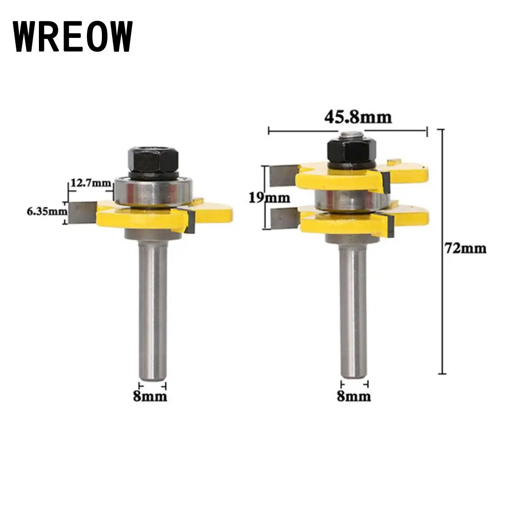 

2pcs/set 3 Teeth Tongue Groove Router Bit 8mm Shank Woodworking Tenon Cutter Floor Knife Milling Cutter