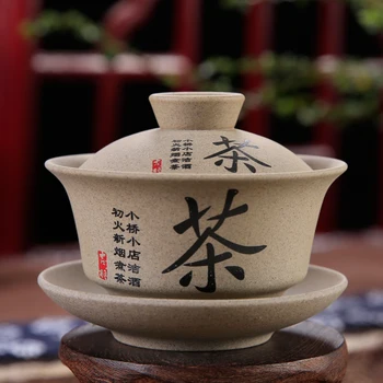 

120ml Teaware Antique Coarse Pottery Hand Painted Gaiwan Tea Cup Ceramics Cup Kung Fu Tea Set Bowl Chinese Tea Master Cup Tureen