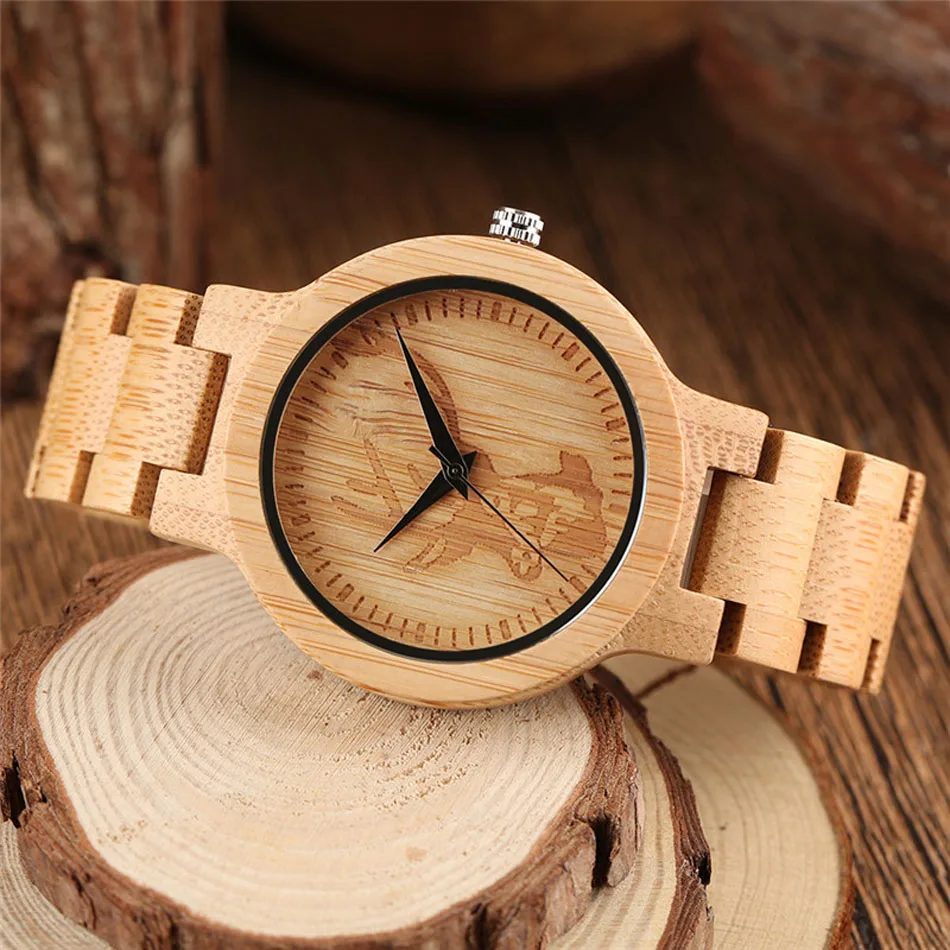 Creative Deer Head Full Wooden Watch Fashion Bamboo Men Handmade Analog Nature Wood Fold Clasp Wrist Watch  (8)