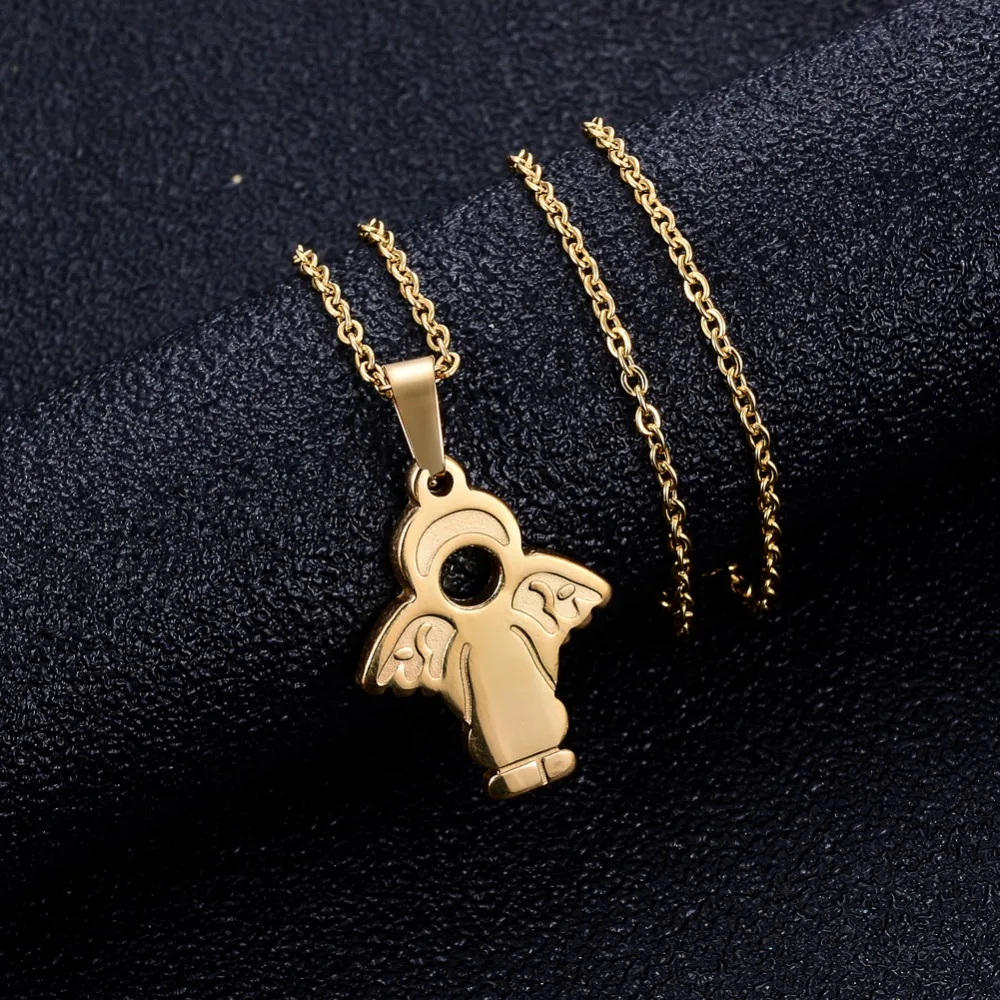 

Annayoyo SmallBible Angel Gold Stainless Steel Pendant Necklace Stylish high quality glamour punk accessories for man/women gift