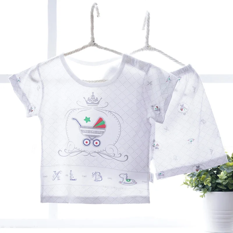 Летняя мужская пижама, комплекты для младенцев, крутая тонкая одежда для сна для малышей, пижамы для мальчиков и девочек, детская пижама, одежда для малышей 3, 6, 9, 12, 18, 24 месяцев - Цвет: Crown gray