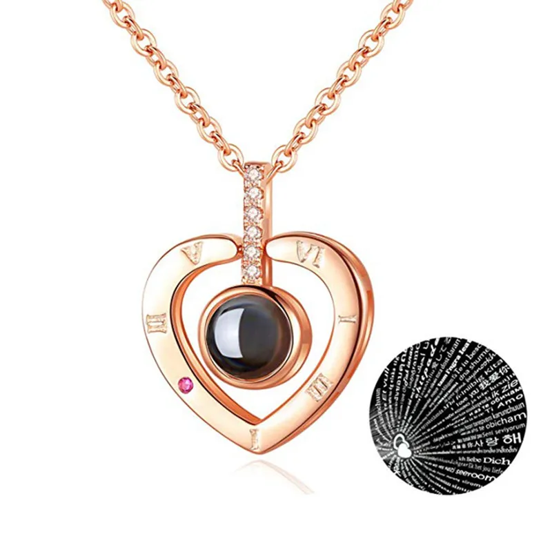 

ZORCVENS Fashion Heart Jewelry Lovers Necklace 100 Language I Love You Stainless Steel Pendant Accessories Necklaces For Women