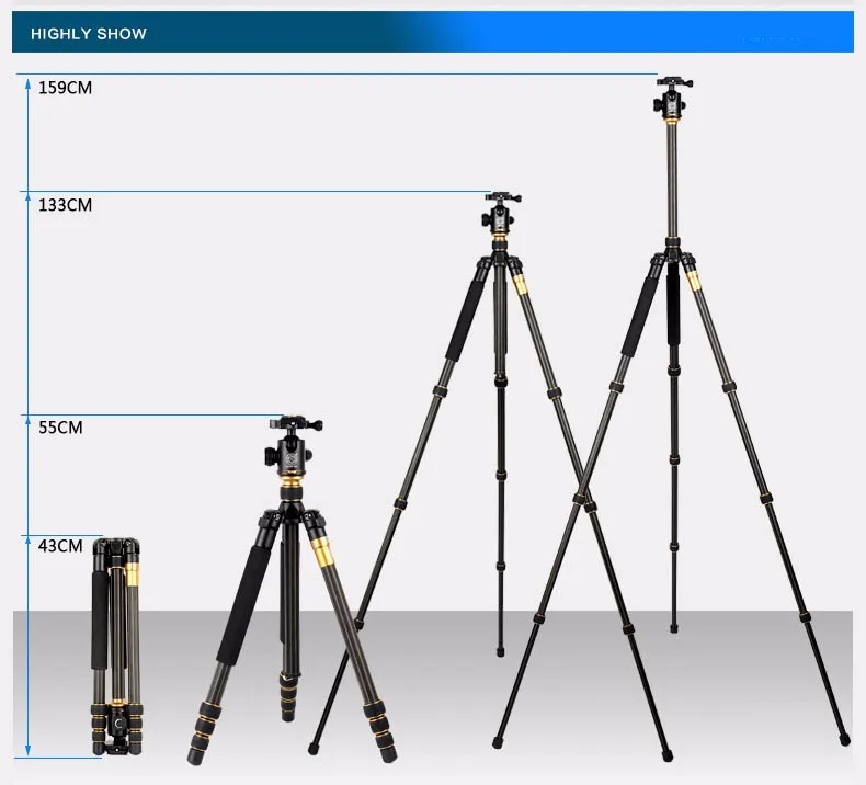 QZSD Q999C Профессиональный штатив из углеродного волокна для DSLR камеры монопод+ шаровая Головка/Портативная подставка для камеры/лучше, чем Q999