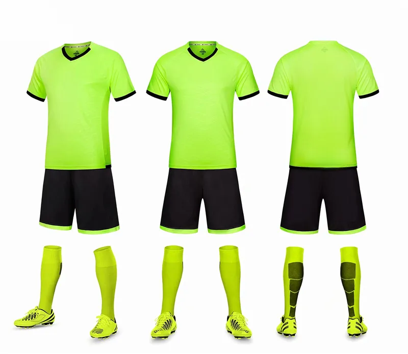 Детские футбольные майки для взрослых, чёрный футбольный комплект одежды для мальчиков и девочек, детская Футбольная форма с короткими рукавами, трикотажный костюмчик для футбола - Цвет: Fluorescent Green