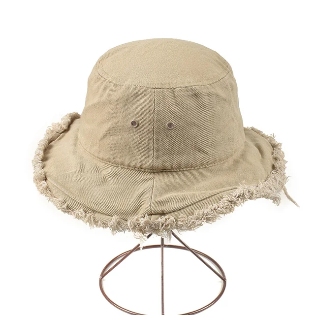 Unisex Frayed chapeau Washed Bucket Hat Foldable Fisherman Cap Visors