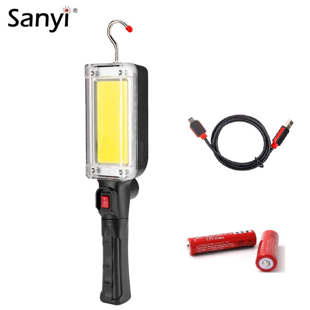 Sanyi Магнитный Автомобильный ремонтный рабочий светильник, 2 режима COB светодиодный светильник-вспышка, зарядка через usb, 18650 фонарь, портативный фонарь для кемпинга и охоты