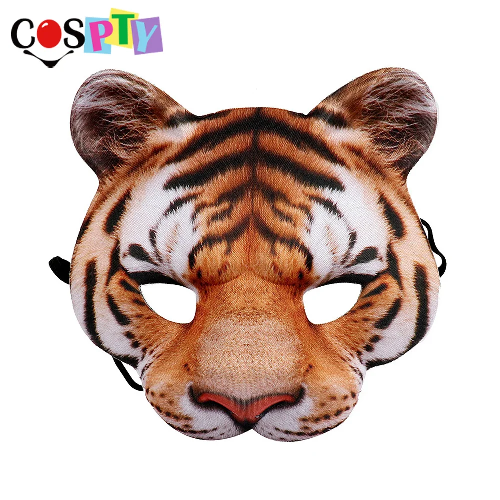 Cospty Karneval Party Mann und Frauen Halbe Gesicht Realistische Tier Cosplay Kostüm Tiger Maske