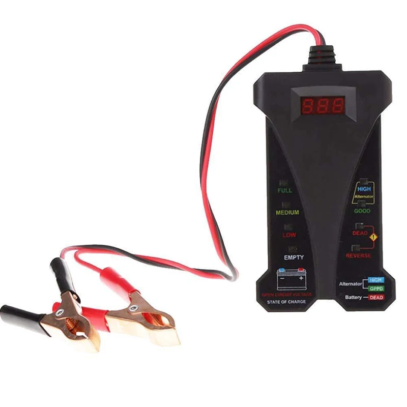 

1pcs Digital Battery Tester Voltmeter LED Charging System Analyzer With Clips For Cars
