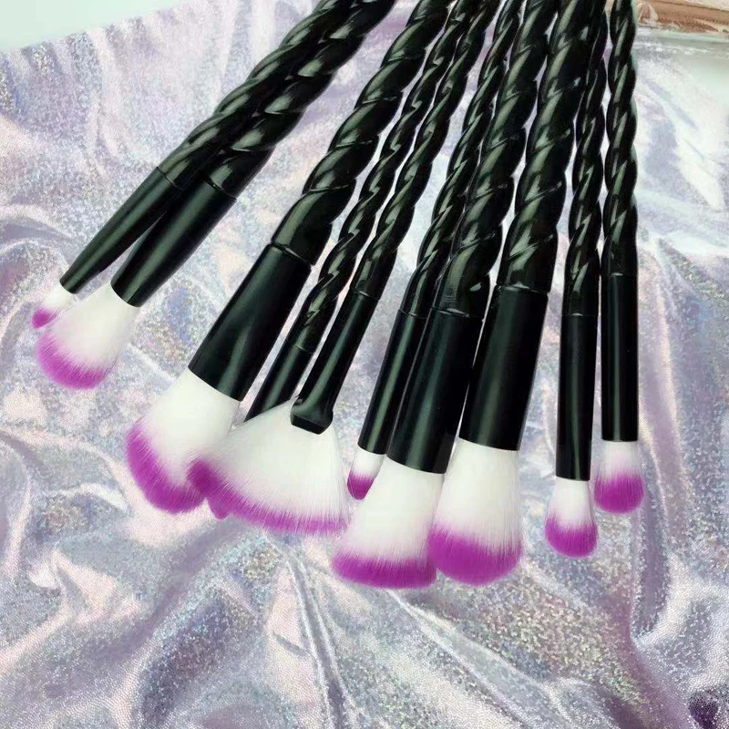 10pce Face Beauty Makeup Brushes Tool Unicorn Set Cosmetic Foundation Eyelash Eye Shadow Eyeliner Lip Brush Bag Beili Amazon Hot (15)