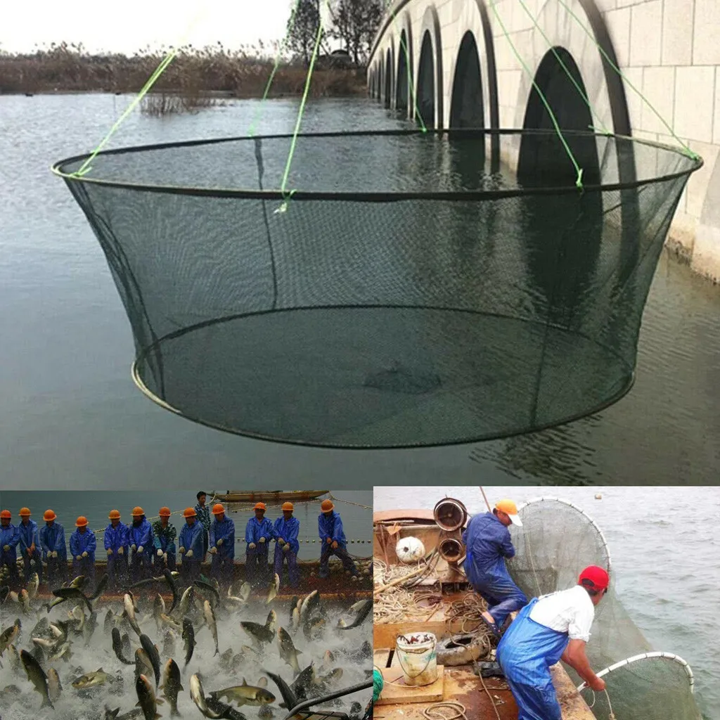 Portable Folding Fishing Nets Network High capacity Foldable Casting Fishes Shrimp Crayfish Catcher Crab Shrimp Nets JU16 - Цвет: Зеленый