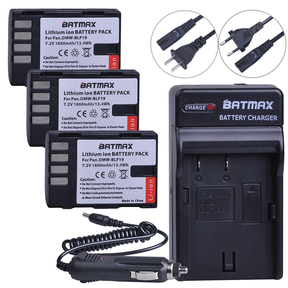 Batmax 3Pcs DMW-BLF19 DMW BLF19 DMW-BLF19e Camera Battery+Digital Charger for Panasonic Lumix GH3 GH4 GH5 DMW-BLF19PP | Электроника