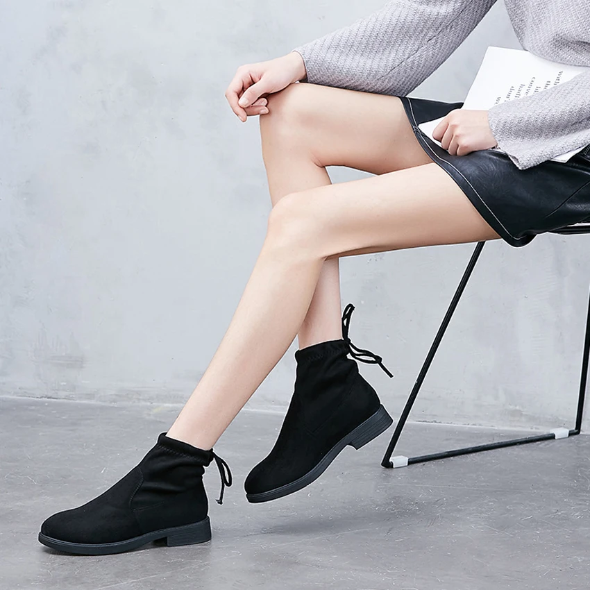 

2019 New Fashion Women Boots Microfiber Black Women Ankle Boots Casual Lady Shoes Spring/Autumn Female Shoes Woman Footwear
