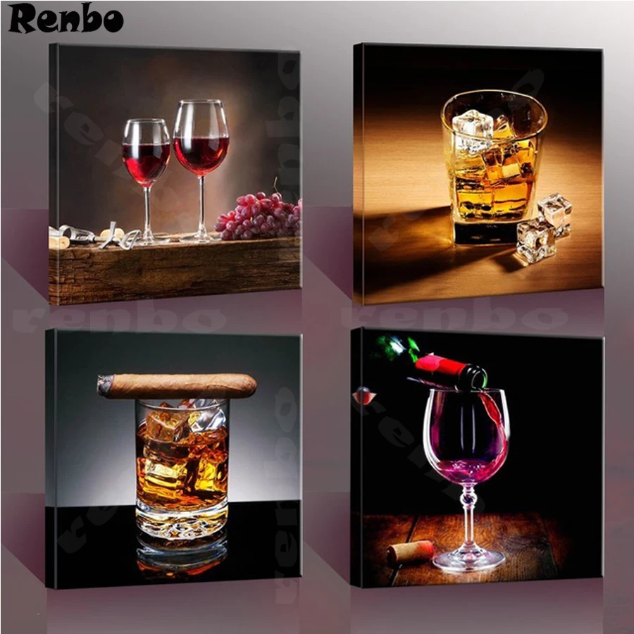 

4pcs/set Full square 5D Mosaic Diamond Embroidery Red Wine Cup DIY Diamond Painting Cross Stitch Bar Dinning Room Decor A131