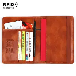 Высокое качество Анти RFID Блокировка кожа Обложка для паспорта, паспорт Обложка кошелек с отделами для карт с Эластичная лента застежка