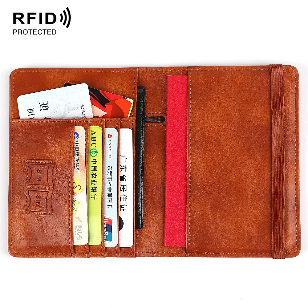 

Anti RFID Blocking Leather Passport Holder Passport Cover Card Case Wallet with Elastic Band Closure