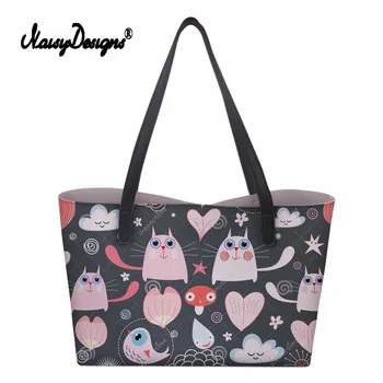 

Noisydesigns Women Fashion PU Handbags Big Capacity Tote Bag For Lady Large Shoulder Bag Print Cute Cartoon Business Soft Hasp