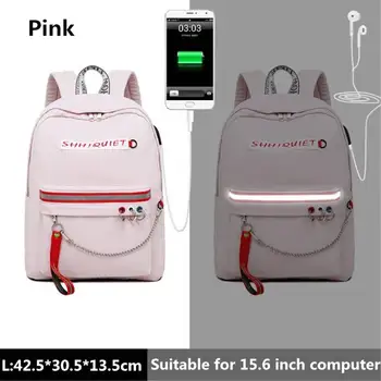 

Fashion Anti Theft Reflective Waterproof Women Backpack USB Charge School Bags For Girls Travel Laptop Rucksack Bookbags