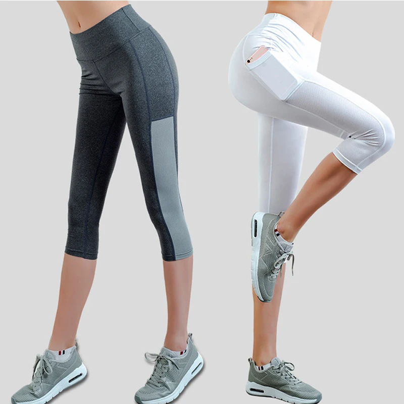 

Fitness Women Short Leggings 3/4 With Pockets Capri Legging Femme Polyester Compression Pants High Waist Legginsy Plus Size XXL