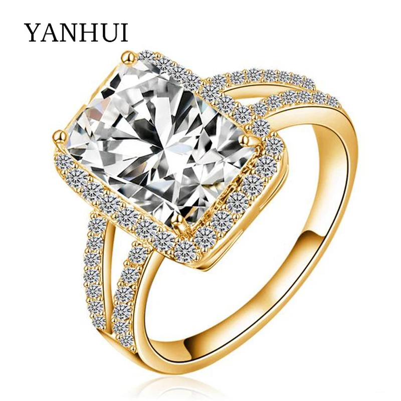 

YANHUI Luxury Big 5 Carat Zirconia SONA CZ Engagement Ring Gold Color Wedding Rings For Women YCRI0014