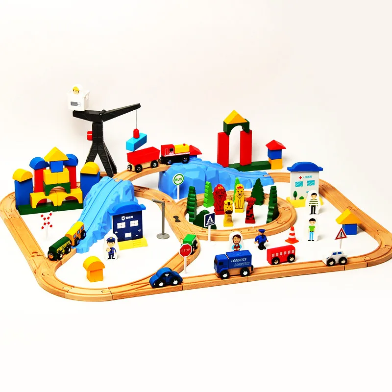 

123Pcs Building Blocks Track Railway Toy Interesting Wooden Train Track Set Compatible With Other Brands Of Wooden Tracks Brio