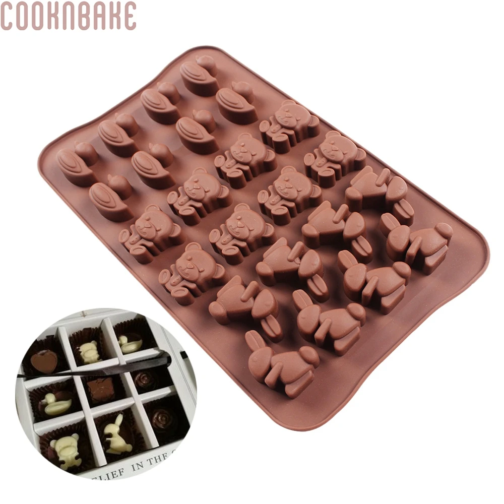 

COOKNBAKE DIY Silicone Cake Mold 24 Holes Small Duck Rabbit and Bear Chocolate Mold BakingTools CDSM-717