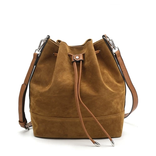AFKOMST сумка-мешок на шнурке для женщин, большой коричневый кошелек через плечо и сумка на плечо, замшевые сумки, высокое качество, HD-70186 - Цвет: A-BROWN