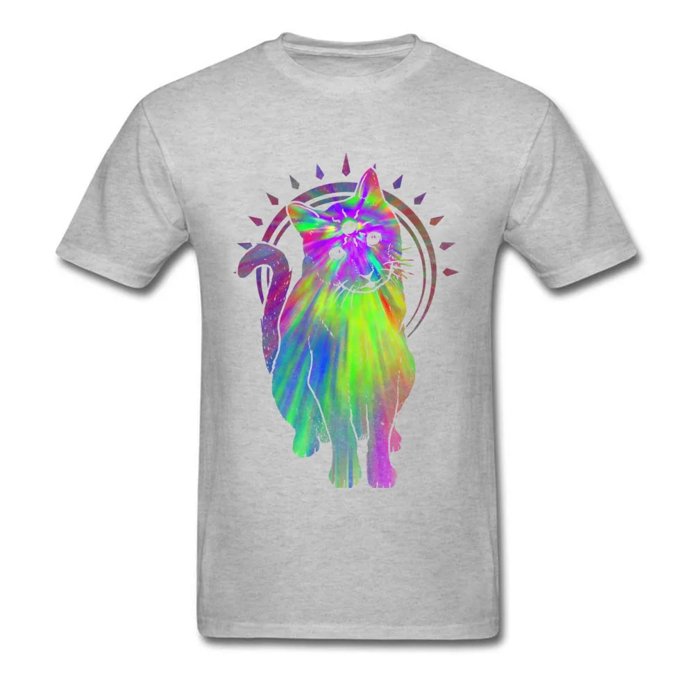 Psychic psychedelic trippy cat T Shirt New Fashion Mens ostern Day Tops & Tees Printed On Clothing Shirt Round Neck Pure Cotton Psychic psychedelic trippy cat grey