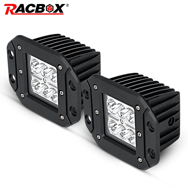 RACBOX 18w Led Work Light Flush Mount Driving Light Offroad Super Lighting Flood Spot Beam For