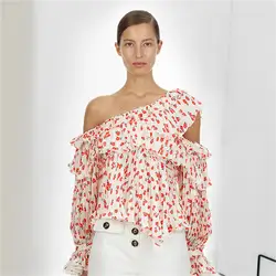 Мода 2019 г. с открытыми плечами шифон для женщин блузка с низким вырезом на спине Топ