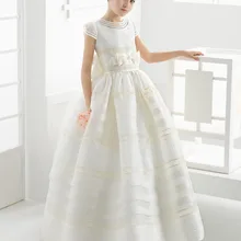 Коллекция года, специальное дизайнерское платье для первого причастия для девочек, сатиновое платье с бантом и цветочным узором для девочек на свадьбу, пышные платья для девочек