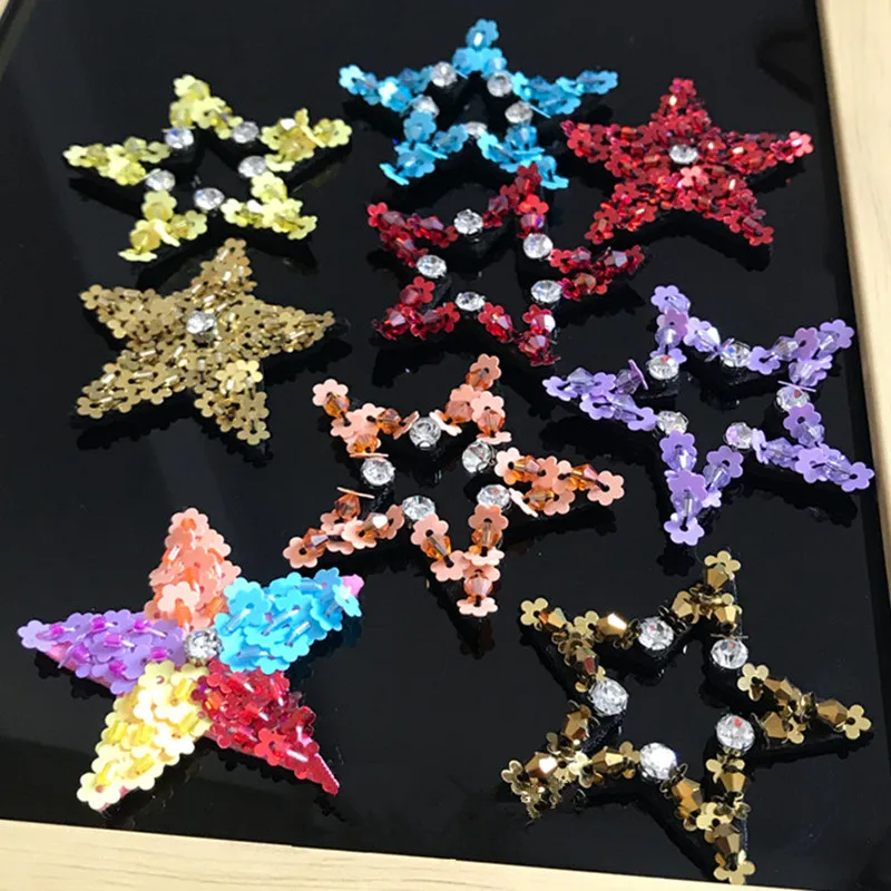 1 Piece Handmade Sew On Sequin Star Patches 5cm X 5cm sequin patch for clothes beading DIY