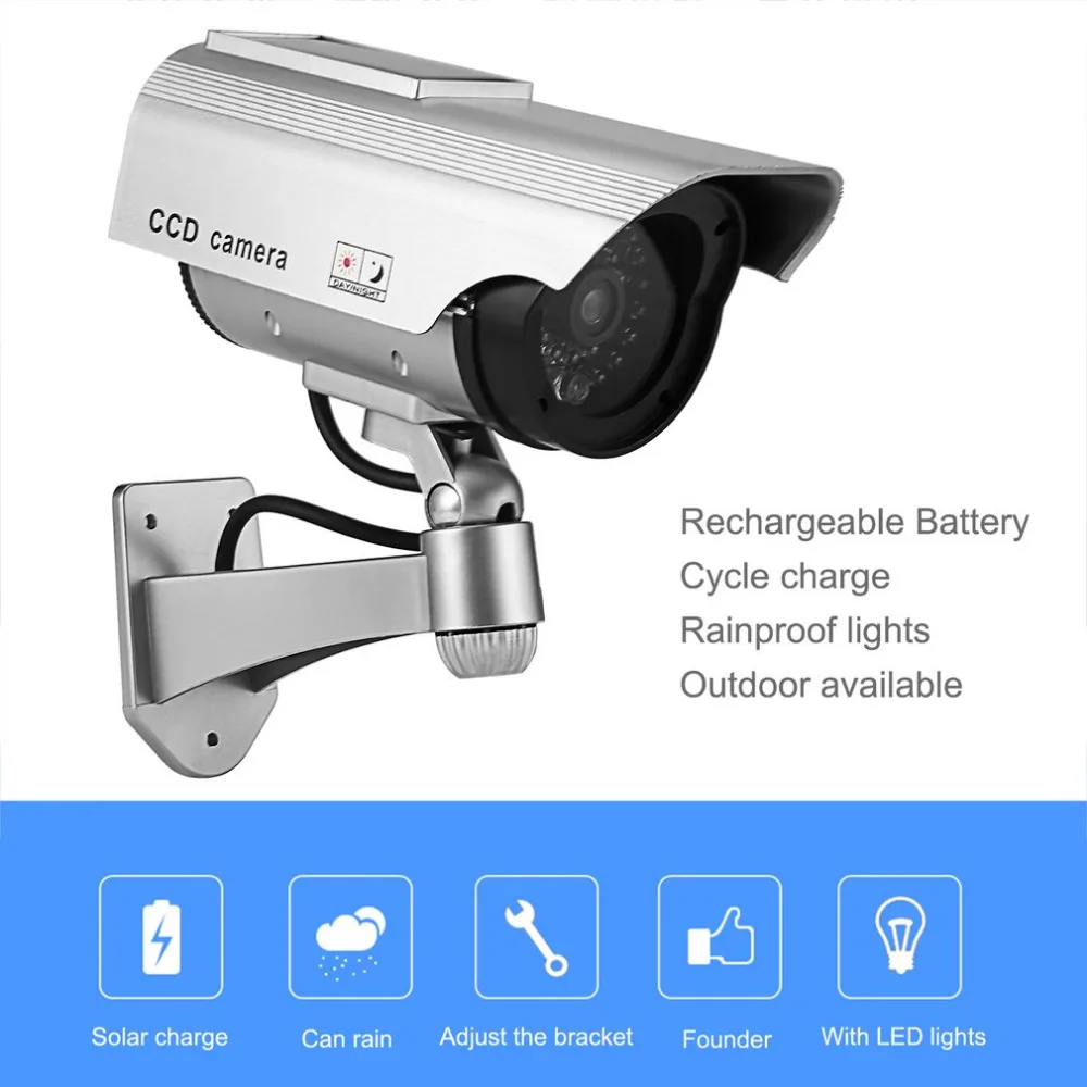 

Dummy Camera Solar Battery Powered Flicker Blink LED Fake Indoor Outdoor Surveillance Security Camera Bullet CCTV Camera