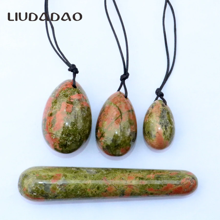 

Drilled Unakite Yoni Eggs Set Natural Stone Yoni Wands Jade Kegel Exercise Massage Vaginal Pelvic Floor Tigtening Body Care Tool