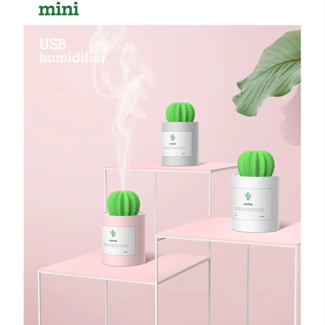

280ml Ultrasonic Air Humidifier Aroma Essential Oil Diffuser Cactus Humidifier Mist Fogger Maker LED Night Light Home Office