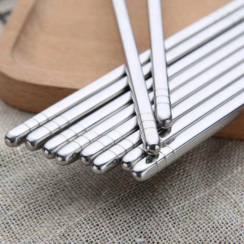 1Pair Reusable Stainless Steel Chopsticks Home Use Metal Non Slip