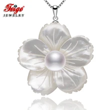 FEIGE эксклюзивный дизайн оболочки резьба белый пресноводный жемчуг ожерелья и подвески для женщин 925 серебряная цепь