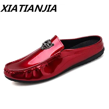

Men's Sneakers Summer Bright Patent Genuine Leather Half Drag Men Shoes Loafers Men's Moccasins Tenis Masculino Erkek Ayakkabi
