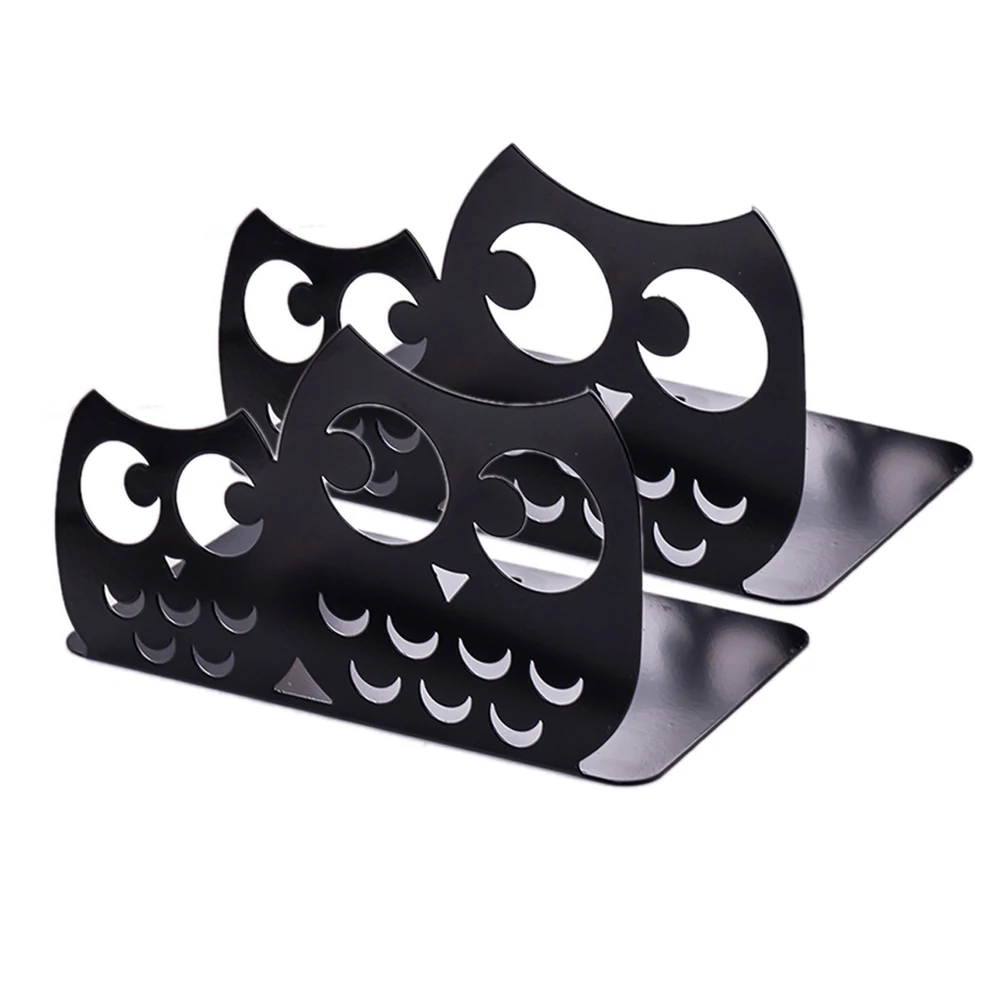 

1 Pair Stand Not Deformed Nonskid Convenient Bookend Scratchproof Metal Decorations Owl Shaped Cute Desktop Home Cartoon