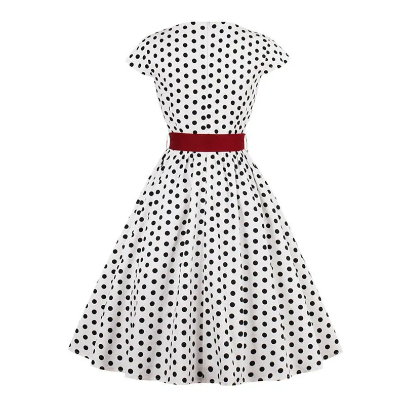 

Polka Dot Print Dress Cap Sleeve Plus Size Black White Summer Women Vintage Rockabilly Pin Up Ankle-Length Women Dress