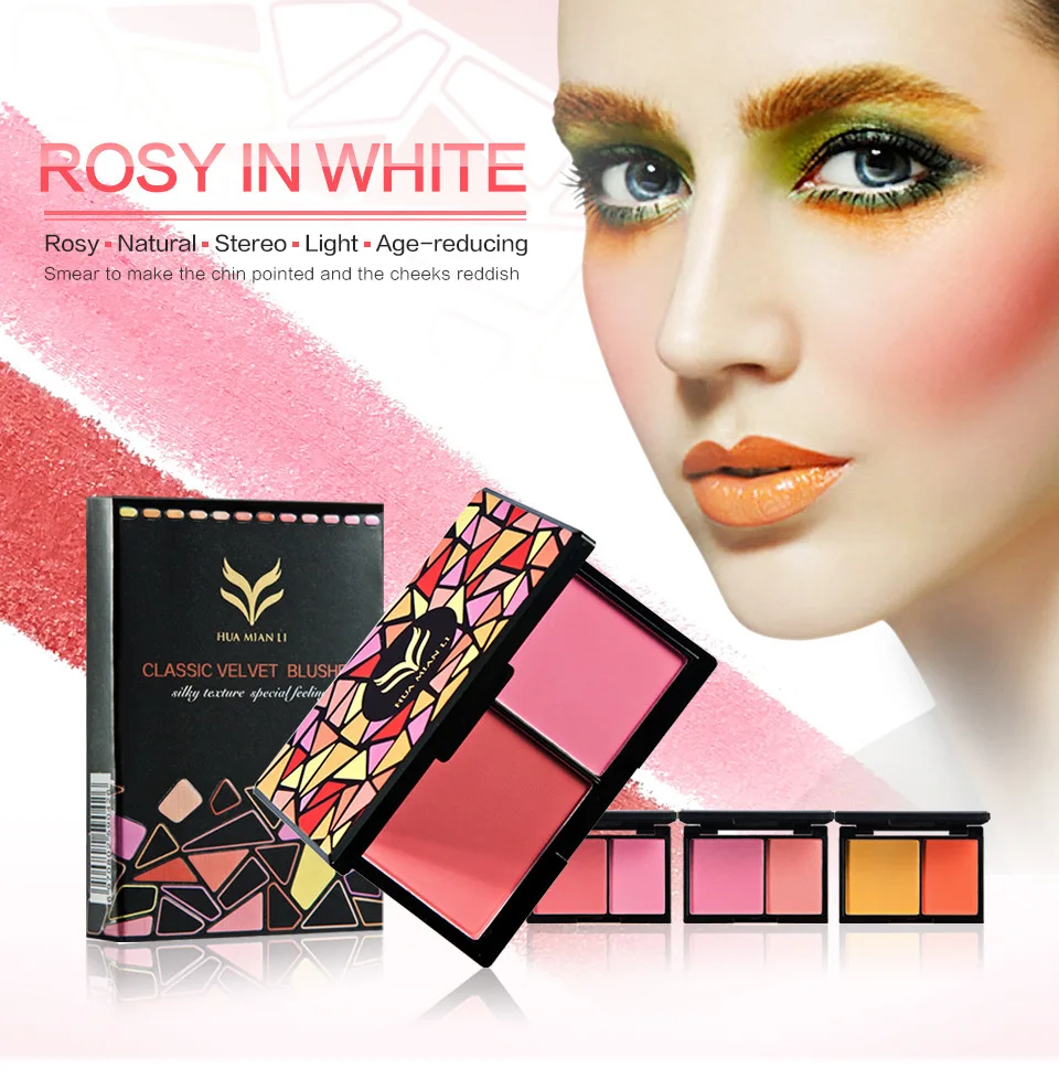 

2-Color Blush Palette Make up Pallete Face Blusher Contour Powder Palette Cosmetic Facial Foundation Lasting Plastic