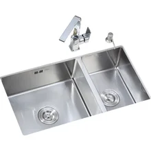 Кухонная раковина двойной слот 304 из нержавеющей стали кухонная раковина ручной для мытья посуды бассейн для двойной чаши с краном прямоугольный