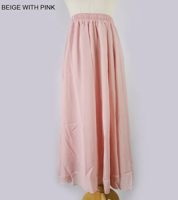 Women Elegant Long Skirt Pastel Jupe Pleated Chiffon Vintage Saias