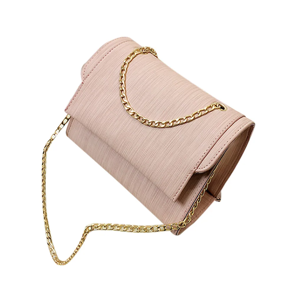 

Women's Fashion Cloth Chain Shoulder Crossbody Vintage PU Leather Ladies HandBags Women Messenger Bags Pink H30517
