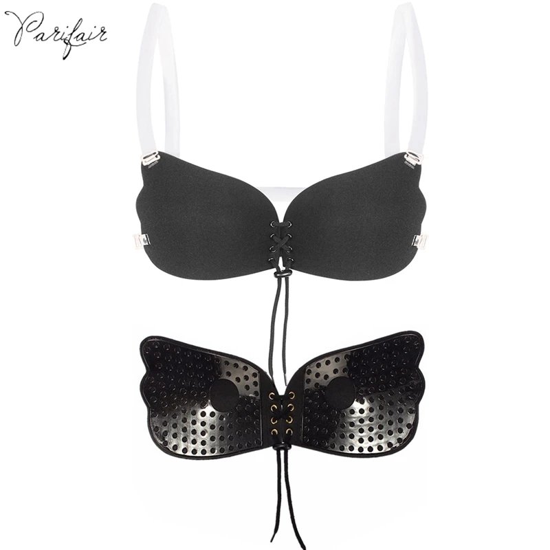 

PariFairy Women's Push Up Bra with Adjustable & Removable Clear Straps and Adhesive Silicon Bh Plus Size DD DDD E F