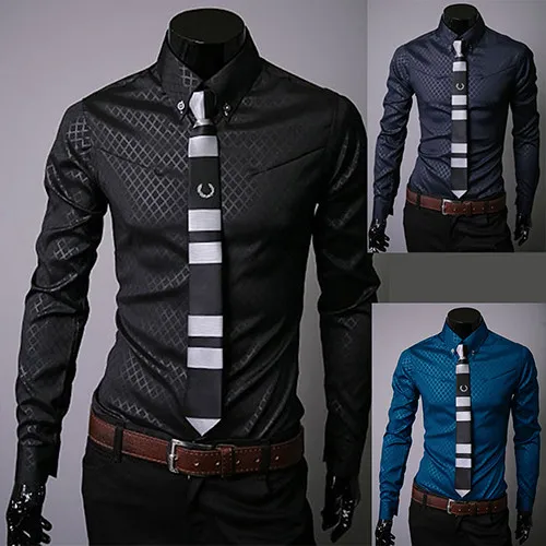 New Argyle luxury men's shirt Business Style Slim Soft Comfort Slim Fit Styles Long Sleeve Casual Dress Shirt Gift For Men