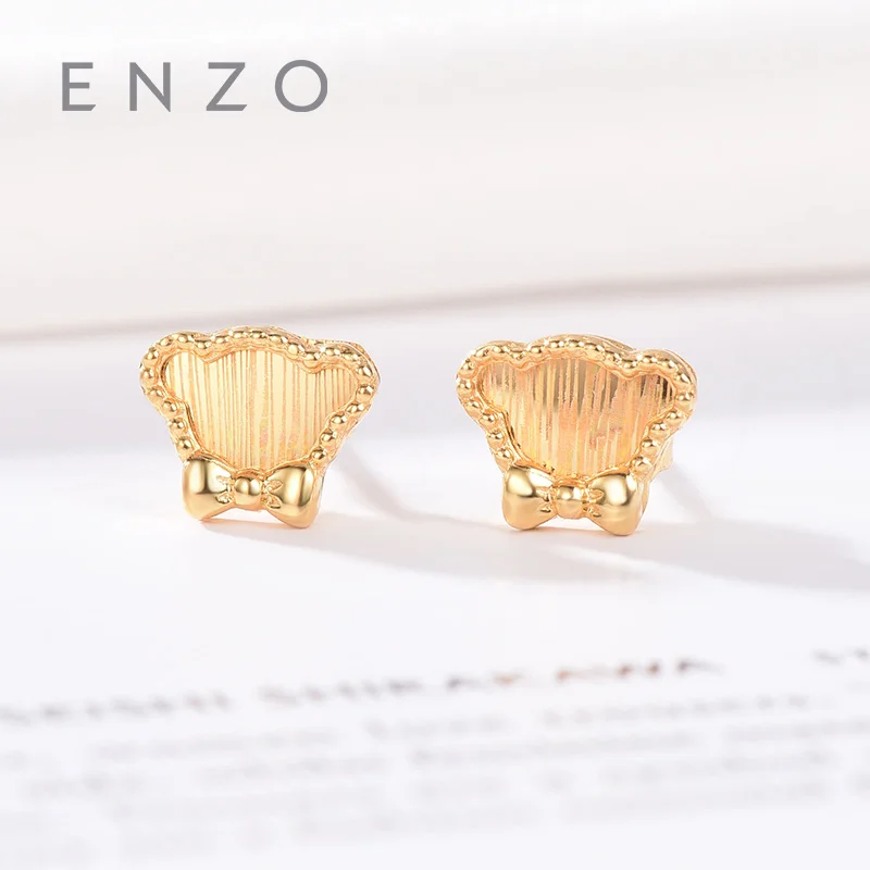 

Enzo Pure 18K Gold Earring Bear Jewelry Women Miss Girls Gift Party Female Stud Earrings Solid Hot Sale New Good Trendy